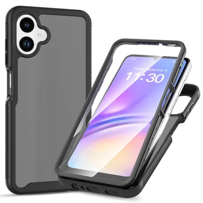 Чехол для телефона Samsung Galaxy A08 4G / A07s 4G / A07 5G / A07 4G / A06 5G / A06 4G, матовый полупрозрачный задняя панель из поликарбоната и ТПУ с пленкой PET для экрана — черный