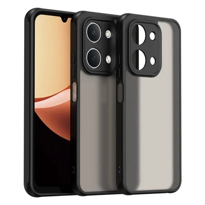Чехол для Xiaomi Redmi 17C 5G / 17C 4G, матовый полупрозрачный задний чехол из поликарбоната и термополиуретана — черный