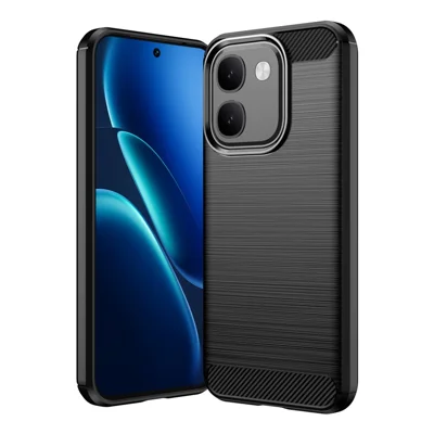 For vivo V80 Lite 5G TPU Case Protective Phone Cover Carbon Fiber Texture Brushed - Black