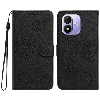  For Xiaomi Redmi Note 17 5G (Global) / Xiaomi Redmi Note 17 (India/China) 5G / Xiaomi Redmi Note 17 4G (Global) Daisy Pattern PU Leather Wallet Phone Cover with Wrist Strap - Black