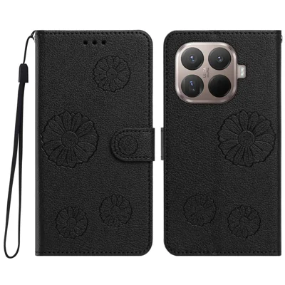  For Xiaomi 15T Pro Daisy Pattern PU Leather Wallet Phone Cover with Wrist Strap - Black