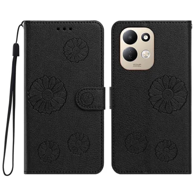 Für Xiaomi Redmi 17 5G / Xiaomi Redmi 17 4G Daisy-Muster PU-Leder-Mappe-Handyhülle mit Handschlaufe - Schwarz