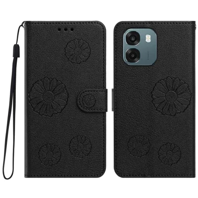 For Oppo A6x 5G / Oppo A6 5G (Global) / Oppo A6t Pro 4G / OPPO A6s 5G / Oppo A6t 4G / Oppo A6t 5G / Oppo A6x 4G / Oppo A6 Pro 5G (India) / Oppo A6 4G Daisy Pattern PU Leather Wallet Phone Cover with Wrist Strap - Black
