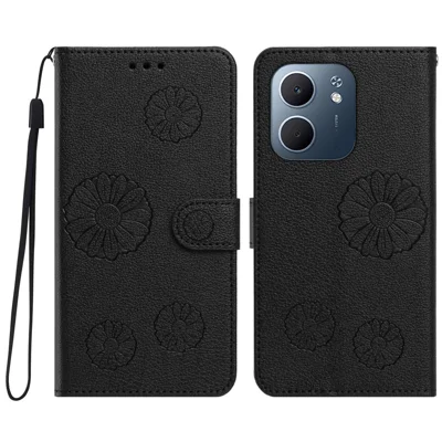  For Oppo A6 Pro 4G / Oppo F31 5G / Oppo A6 Pro 5G Daisy Pattern PU Leather Wallet Phone Cover with Wrist Strap - Black