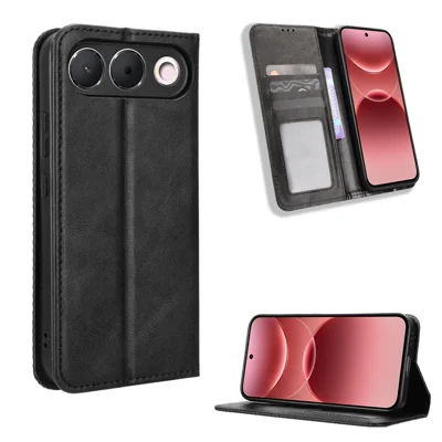  For Oppo A7 Pro 5G Leather Case Wallet Stand Retro Texture Phone Cover - Black