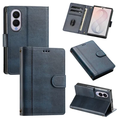  For Samsung Galaxy Z Fold8 Cases Wallet Stand Retro Texture Leather Phone Cover with Lanyard - Blue