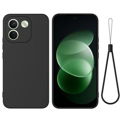  For Xiaomi Poco X8 Power 5G / Xiaomi Redmi Note 17 Pro Max 5G Liquid Silicone Case Phone Back Cover with Hand Strap - Black