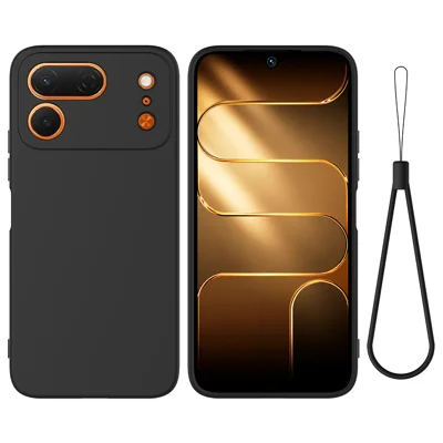 Für TECNO Spark 50 Pro 4G Flüssigsilikonhülle Handy-Rückseite mit Handgelenkband - Schwarz