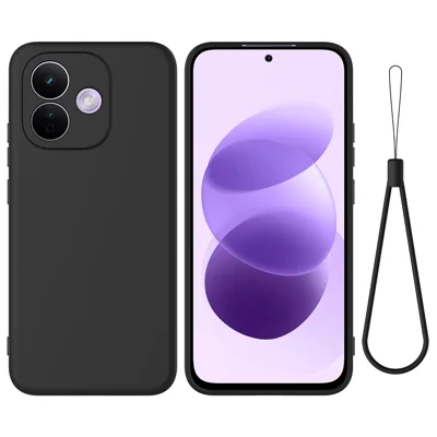 For Xiaomi Redmi Note 17 Pro 5G Væske Silikone Taske Telefon Bagdæksel med Håndløkke - Sort