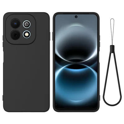  For Huawei nova Y74 4G Liquid Silicone Case Phone Back Cover with Hand Strap - Black