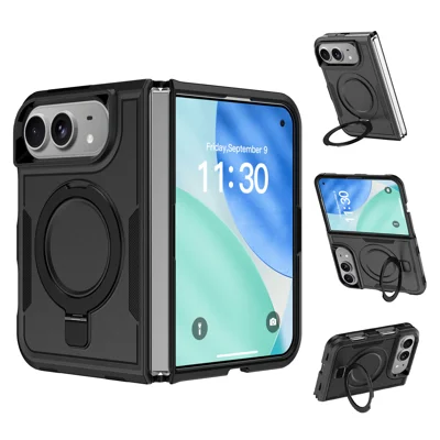  For iPhone Duo Case Magnetic Rotatable Kickstand PC + TPU Phone Protective Cover - Black