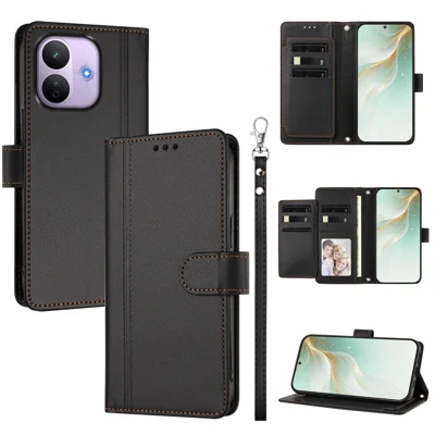 For Xiaomi Redmi Note 17 Pro 5G Case 9 Card Slots PU Leather Flip Wallet Phone Cover with Hand Strap - Black