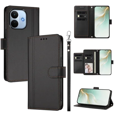  For Xiaomi Redmi Note 17 Pro Max 5G / Xiaomi Redmi Note 17 Pro+ 5G Case 9 Card Slots PU Leather Flip Wallet Phone Cover with Hand Strap - Black