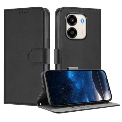  For Honor X6e 4G / Honor Play 80 Plus 5G / Honor X7e 4G Leather Case Solid Color Phone Cover with Wallet - Black