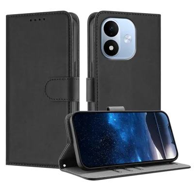  For Xiaomi Redmi Note 17 5G (Global) / Xiaomi Redmi Note 17 (India/China) 5G / Xiaomi Redmi Note 17 4G (Global) Leather Case Solid Color Phone Cover with Wallet - Black