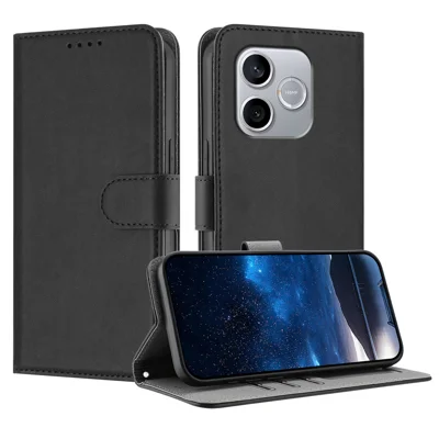 Für Honor 500 Smart 5G / Honor 600 Lite 5G Ledertasche Einfarbiges Handycover mit Geldbörse - Schwarz