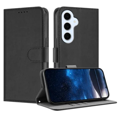 For Samsung Galaxy S26 FE Læderet Taskase Ensfarvet Telefonbeskyttelse med Wallet - Sort