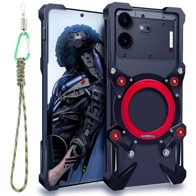 For Nothing Phone (4b) Bumper Case Kickstand Aluminum Alloy Magnetic Phone Cover with Wrist Strap - Black