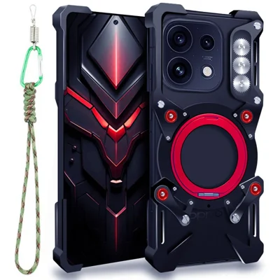 Capa de Telemóvel Magnética em Liga de Alumínio com Suporte Giratório e Alça de Pulso para Oppo Reno16 Pro 5G (Global) - Preto