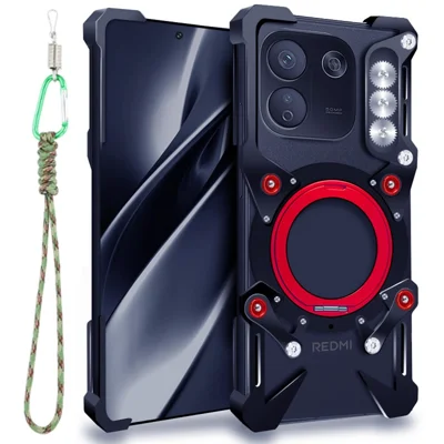För Xiaomi Redmi Note 17 Pro+ 5G / Note 17 Pro Max 5G Bumperskal Med Fällbar Ställring I Aluminiumlegering Magnetiskt Telefonhölle Med Handlovsrem - Svart