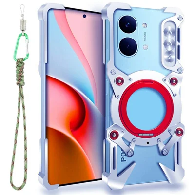 Für Xiaomi Poco X8 Pro Max 5G / Redmi Turbo 5 Max 5G Stoßfester Schutzhülle mit Kippständer, Aluminiumlegierung, Magnetische Handyhülle mit Handschlaufe - Silber