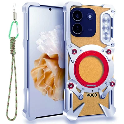 For Xiaomi Poco X8 Power 5G Bumper Case Kickstand Aluminum Alloy Magnetic Phone Cover with Wrist Strap - Silver
