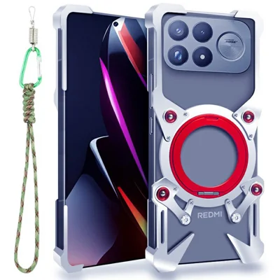 For Xiaomi Poco F9 Ultra 5G / Redmi K100 Pro Max 5G (Kina) Beskyttelsesdæksel med støttefod i aluminiumslegering, magnetisk telefondæksel med håndbøjle - Sølv