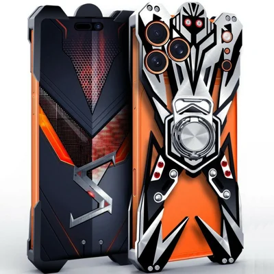 For iPhone 18 Pro / 17 Pro Bumper Case Machined Hollow Design Aluminum Alloy Phone Cover with Ring Holder - Black / Silver