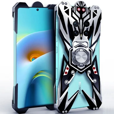 Funda de aluminio aleado con diseño hueco mecanizado y soporte de anillo para Honor Magic8 5G - Como se muestra