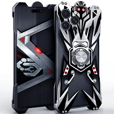 For iPhone 14 Pro Bumper Case Machined Hollow Design Aluminum Alloy Phone Cover with Ring Holder - As Shown
