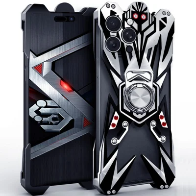 For iPhone 12 Pro Max Bumper Case Machined Hollow Design Aluminum Alloy Phone Cover with Ring Holder - As Shown