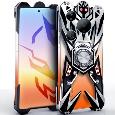 Coque pare-chocs pour Huawei Pura 90 Pro Max, conception creuse usinée, housse en alliage d'aluminium avec support d'anneau - Tel que montré