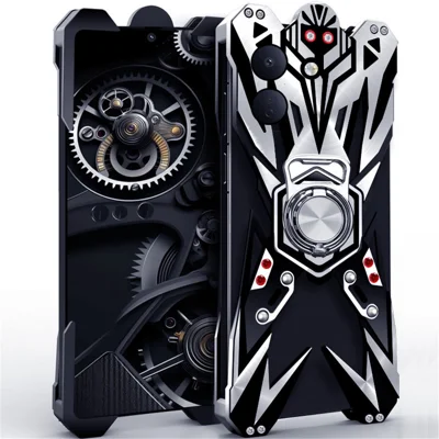 Funda de aluminio mecanizado con diseño hueco para Xiaomi Poco X8 Power 5G, con soporte anillo resistente y protección tipo parachoques - Como se muestra