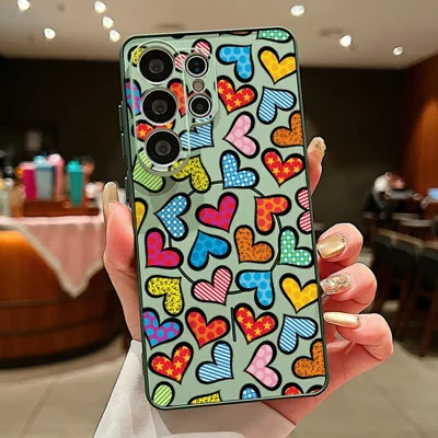 For Samsung Galaxy S25 Ultra Magnetic Case Colorful Heart Pattern TPU Precision Cutouts Phone Cover - C131 Green