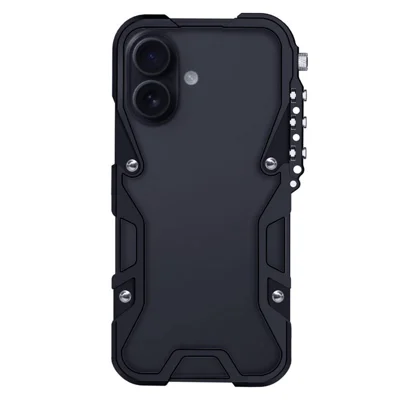 For iPhone 17 Bumper Case Aluminium Alloy Metal Phone Shell Cover with Strap - Black