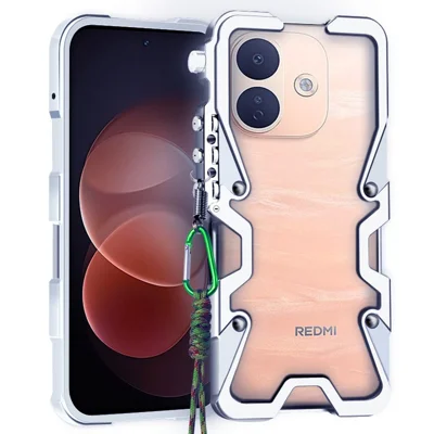 Voor Xiaomi Redmi Note 17 Pro 5G Bumpercase Aluminiumlegering Metalen Telefoonhoes met Strap - Zilver