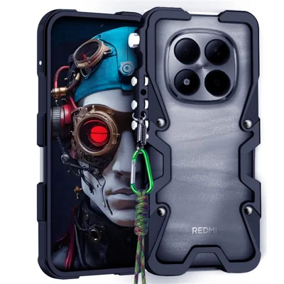 Funda de aluminio para Xiaomi Redmi Note 15 Pro+ 5G (Global) / Poco M8 Pro 5G, carcasa metálica con correa - Negro