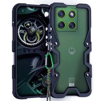 Funda de aluminio con correa para Motorola Edge 70 Fusion+ 5G / Edge 70 Fusion 5G (Global), carcasa metálica resistente - Negro