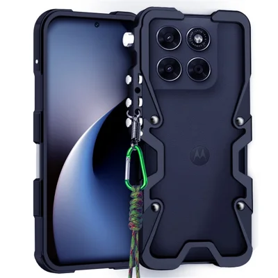 Cover bumper in lega di alluminio per Motorola Moto G17 Power 4G / G17 4G / G15 4G / G15 Power 4G, custodia metallica con cinturino - Nero