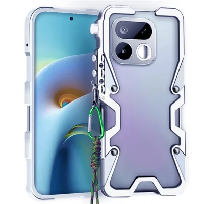 For Realme 16T 5G Bumper Case Aluminiumlegering Metaltelefonbeskyttelse med Snor - Sølv