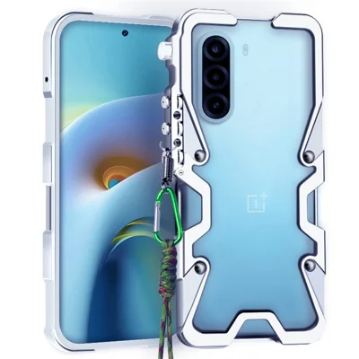 Funda de Tornillo para OnePlus Turbo 6X 5G / Nord CE6 Lite 5G, Carcasa de Aleación de Aluminio con Correa - Plata