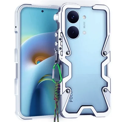 Für Xiaomi Poco X8 Pro Max 5G / Redmi Turbo 5 Max 5G Stoßfester Aluminiumlegierung-Metall-Handyhülle mit Gurt - Silber