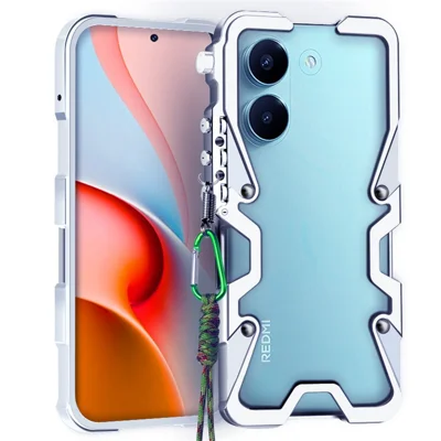 Capa Bumper para Xiaomi Poco X8 Pro 5G / Redmi Turbo 5 5G, Capa de Metal em Liga de Alumínio com Alça - Prata