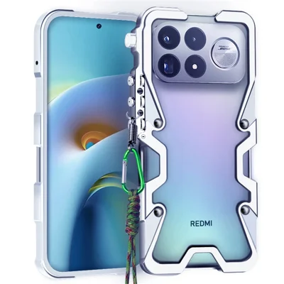 Funda de aluminio para teléfono móvil con correa - Plata para Xiaomi Poco F9 Pro 5G / Redmi K100 Pro 5G (China) con protección lateral