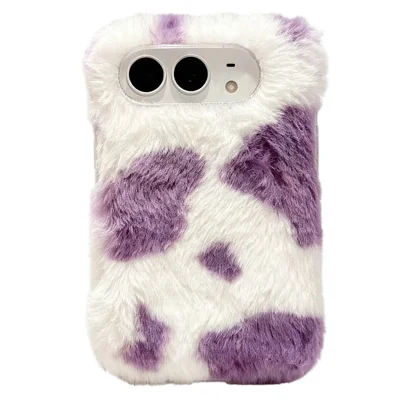Voor iPhone Duo-hoesje Steenpatroon PC Pluche Vouwtelefoonhoes - Wit / Paars