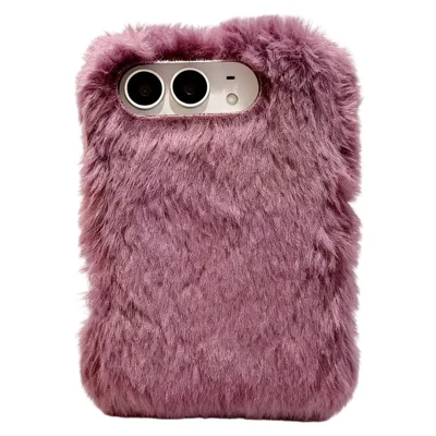 Voor iPhone Duo Hoesje Vouwbaar Dubbele As met Spring PC Konijnenachtig Pluizig Telefoonhoesje - Wijnrood