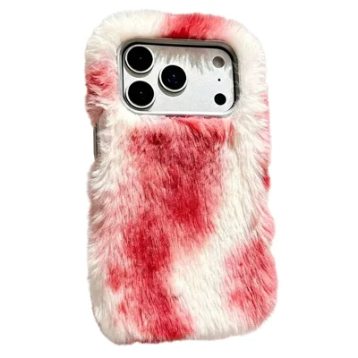 For iPhone 18 Pro  /  17 Pro Case Cloud-Like Mottling Pattern Rabbit Fur TPU Phone Back Cover - White  /  Red