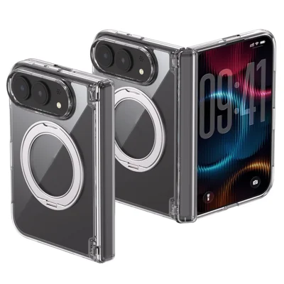 Transparante Duo-telefoonhoes met magnetische standaard en scharnier voor iPhone - Transparant PC-beschermhoesje met volledige dekking