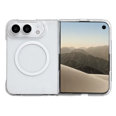 For iPhone Duo Magnetic Case with Screen Film UV Glossy PC Foldable Phone Cover - Transparent