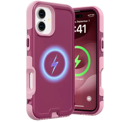 Capa para iPhone 17 Compatível com MagSafe Anti-queda com Cobertura de 3 Camadas PC + TPU - Borgonha